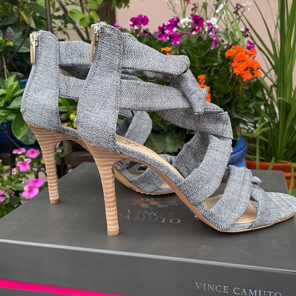 New Vince Camuto Gray Faux Wrap Strappy High Heel Sandals - Picture 3 of 16